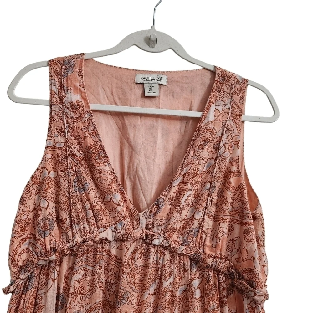 Rachel Zoe Maxi Dress Small Pink Empire Paisley Tiered‎ V-Neck Boho Summer Beach